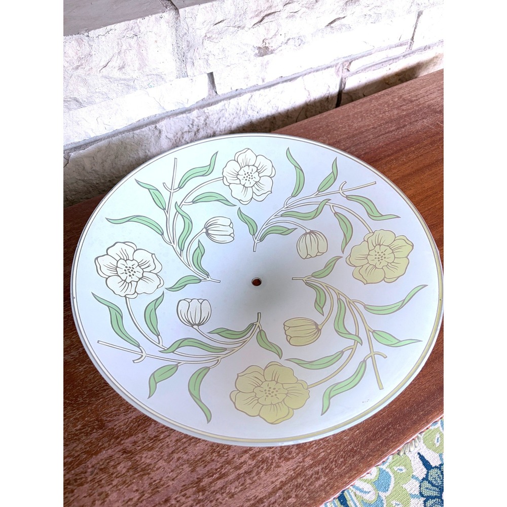 Vintage Floral Glass Ceiling Light Shade 15" Yellow Green Arts Crafts Style